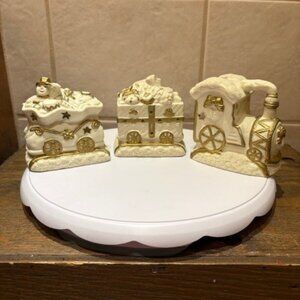 Bombay Company Christmas Santa Train White Porcelain 3 piece candle Votives